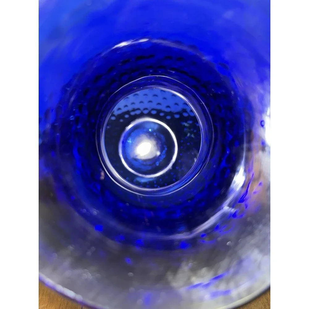 Vintage Colbalt Blue Hobnail Hand Blown Large Glass Pitcher